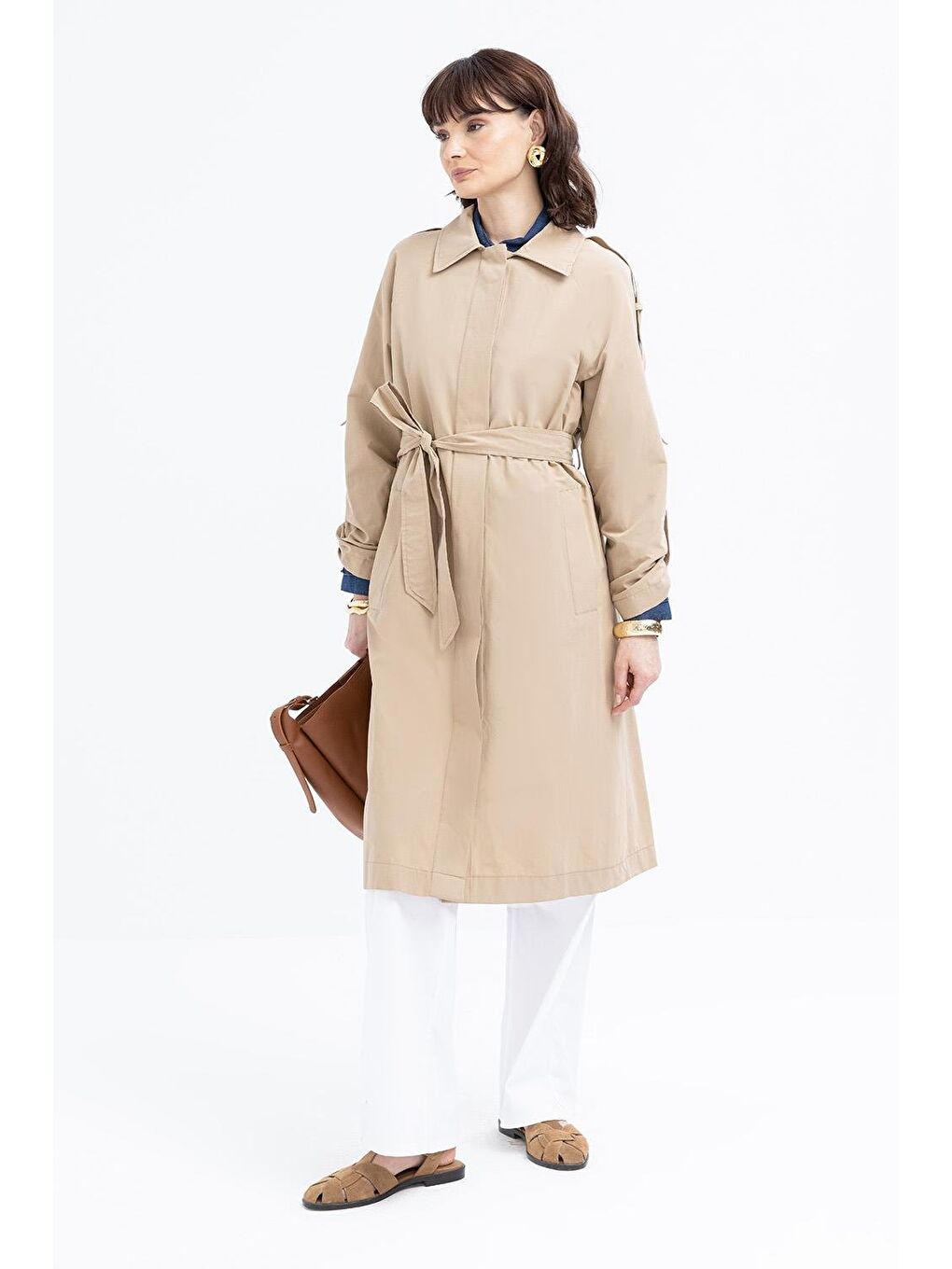 Bej-Cepli Apoletli Trençkot-1