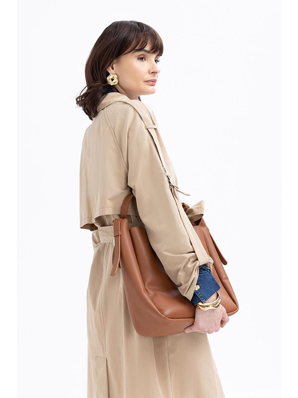 Bej-Cepli Apoletli Trençkot-4