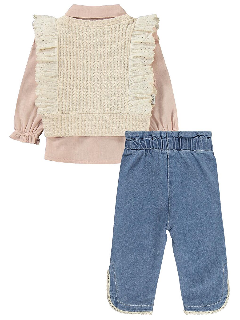 Fırfır Süeterli 3 Lü Jean 6-18 Ay Takım - Pembe 9-12 Ay-2