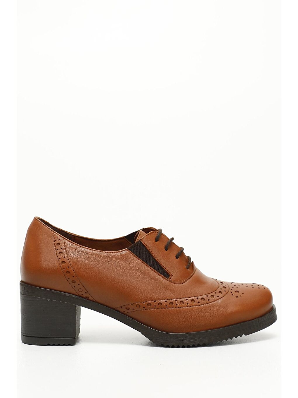 Kahverengi TABA-KAHVERENGİ  Hakiki Deri Yuvarlak Burun Orta Topuklu Kauçuk Taban Bağcıklı Kadın Ayakkabı 24231