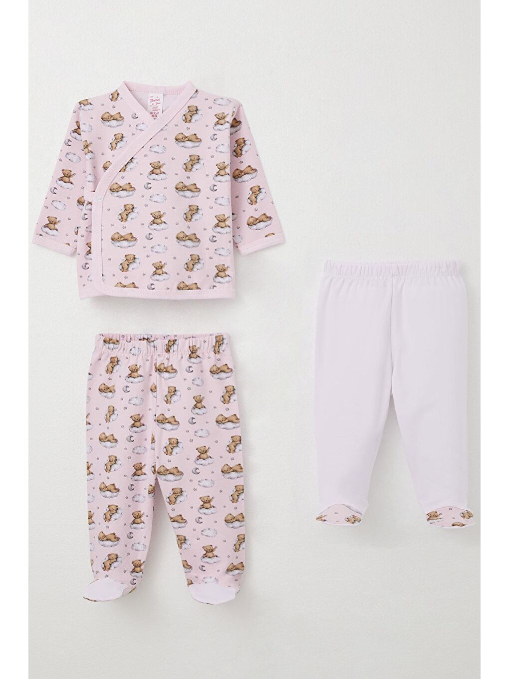 Kız Bebek Hastane Çıkışı 3 Lü Uykucu Ayıcık Desenli Pembe (0-4 Ay)