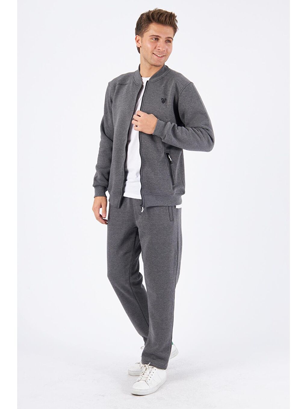 Şardonlu 3 Iplik Kışlık Eşofman Takımı Antrasit Melanj 5721-A