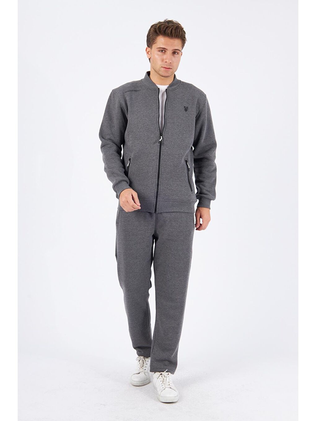 Şardonlu 3 Iplik Kışlık Eşofman Takımı Antrasit Melanj 5721-A-1