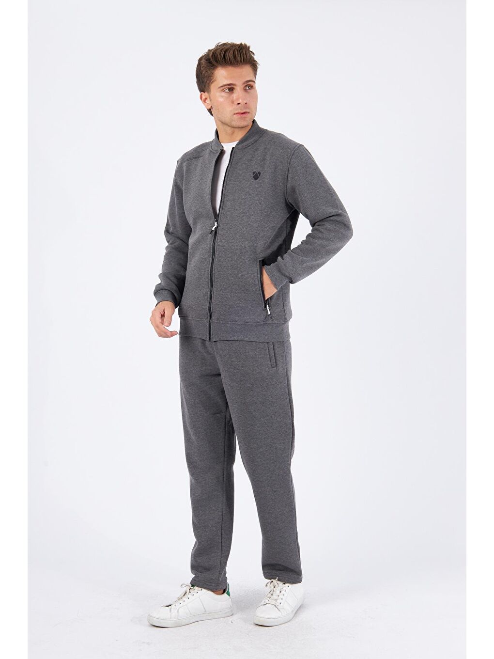 Şardonlu 3 Iplik Kışlık Eşofman Takımı Antrasit Melanj 5721-A-2