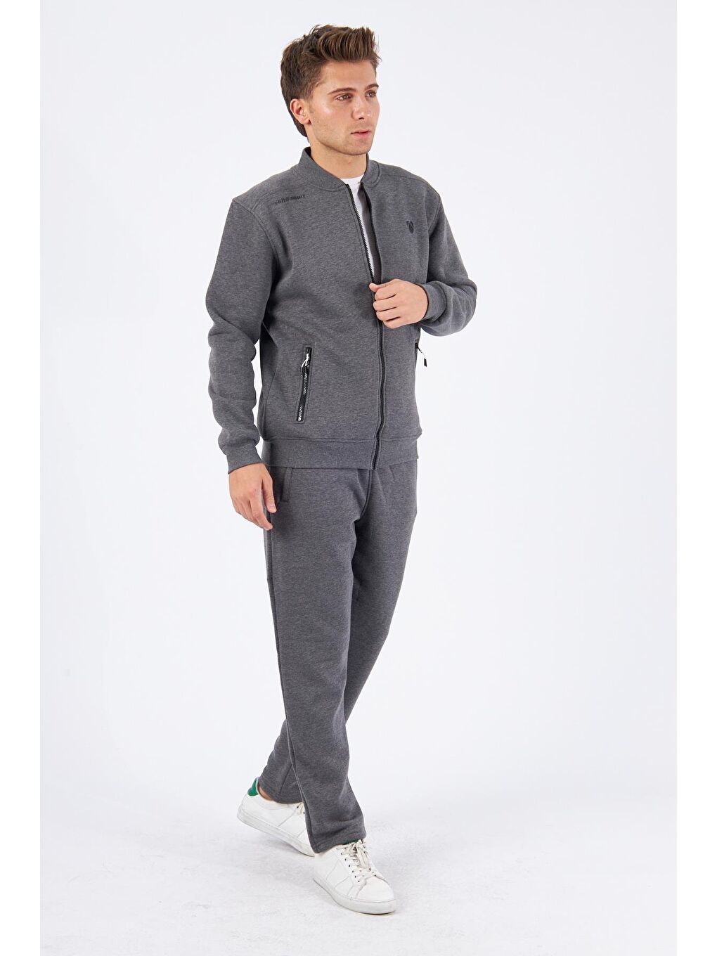 Şardonlu 3 Iplik Kışlık Eşofman Takımı Antrasit Melanj 5721-A-4