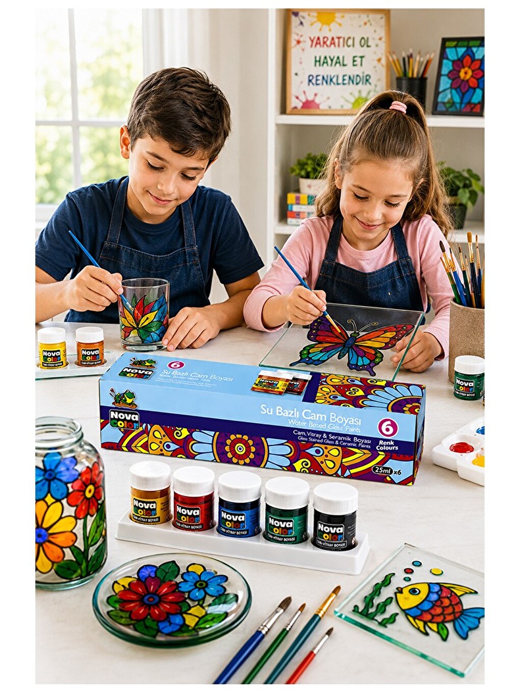 Cam Boyası 6 Renk 30 Ml 1 Paket Nova Color Cam Vitray Boyası Vitray Boya Seti 6 Lı Canlı Renkler-2