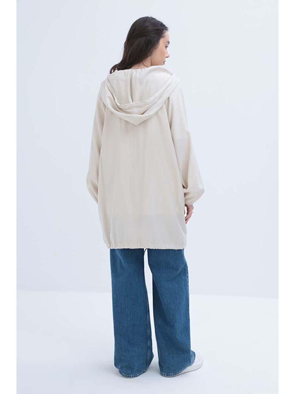 Bej Taş Kapüşonlu Cepli Fermuarlı Kap-3