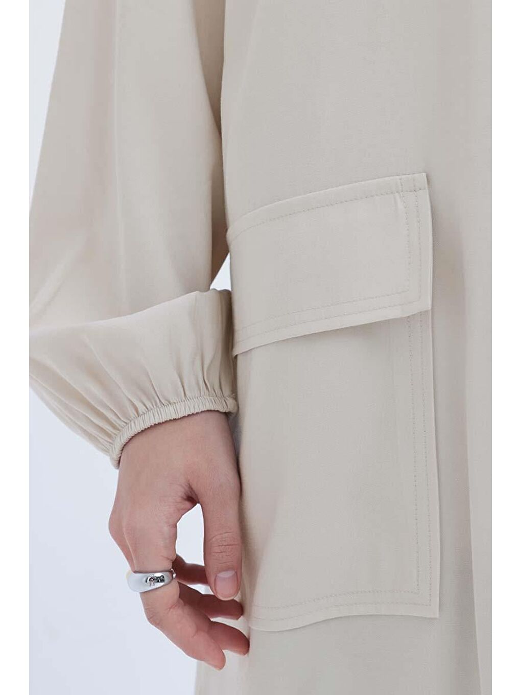 Bej Taş Kapüşonlu Cepli Fermuarlı Kap-4