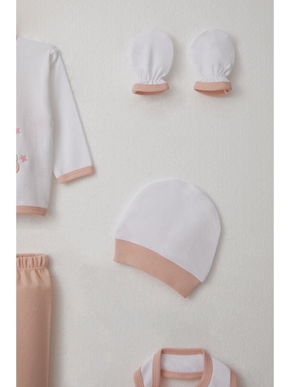 Kız Bebek Hastane Çıkışı 5 Li Sevimli Ayıcık Nakışlı Beyaz (0-3 Ay)-5