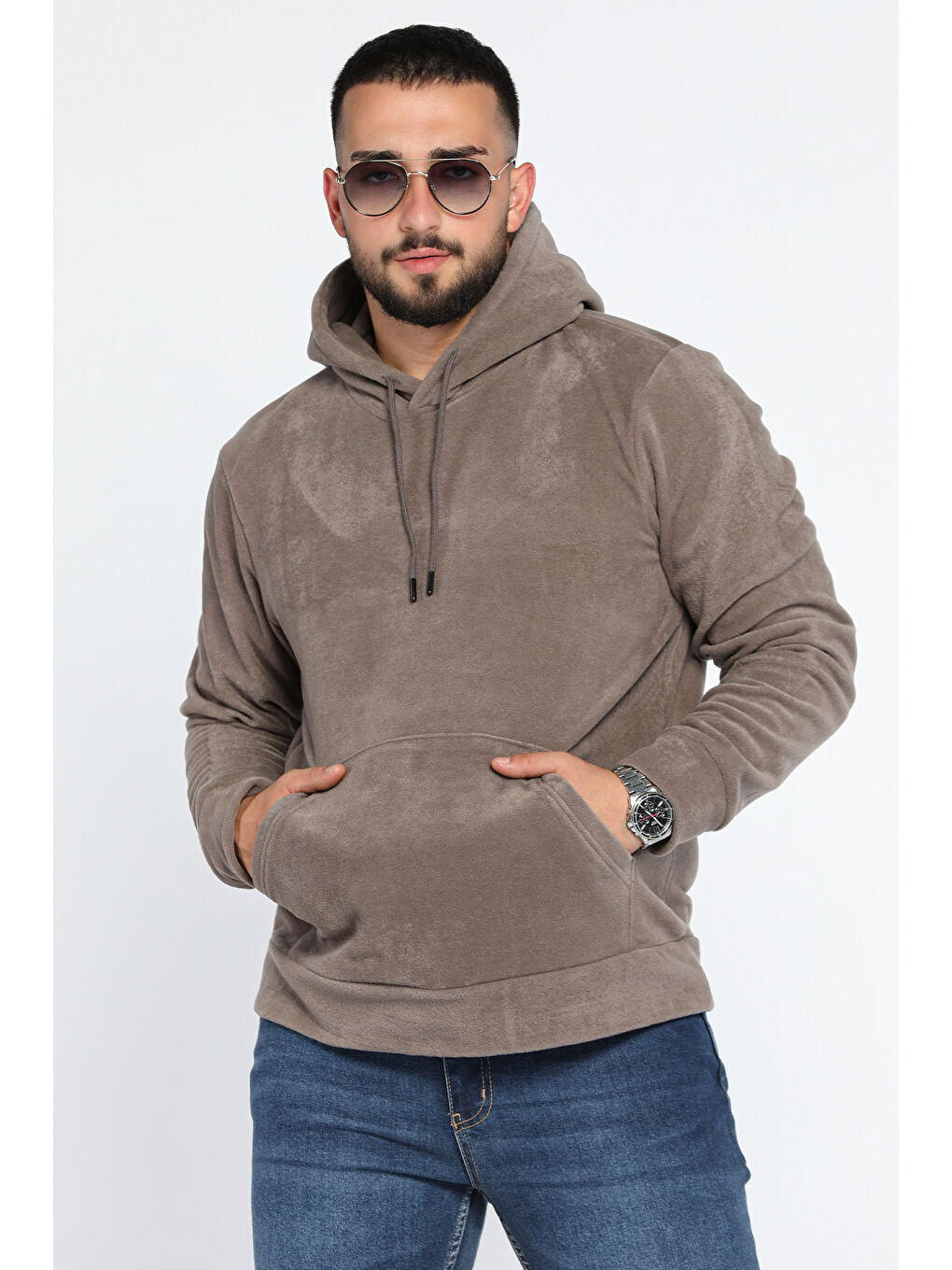 Mishar İtalia Gri Kapüşonlu Kanguru Cepli Erkek Polar Sweatshirt