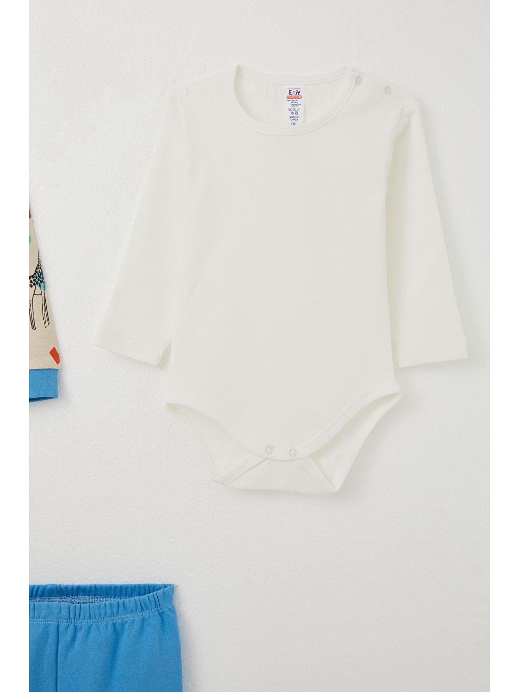 Erkek Bebek Zıbınlı 3 Lü Takım Benekli Zürafa Desenli Bej (4 Ay-1 Yaş)-1