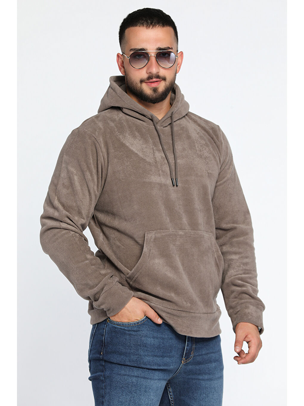 Mishar İtalia Gri Kapüşonlu Kanguru Cepli Erkek Polar Sweatshirt - 1