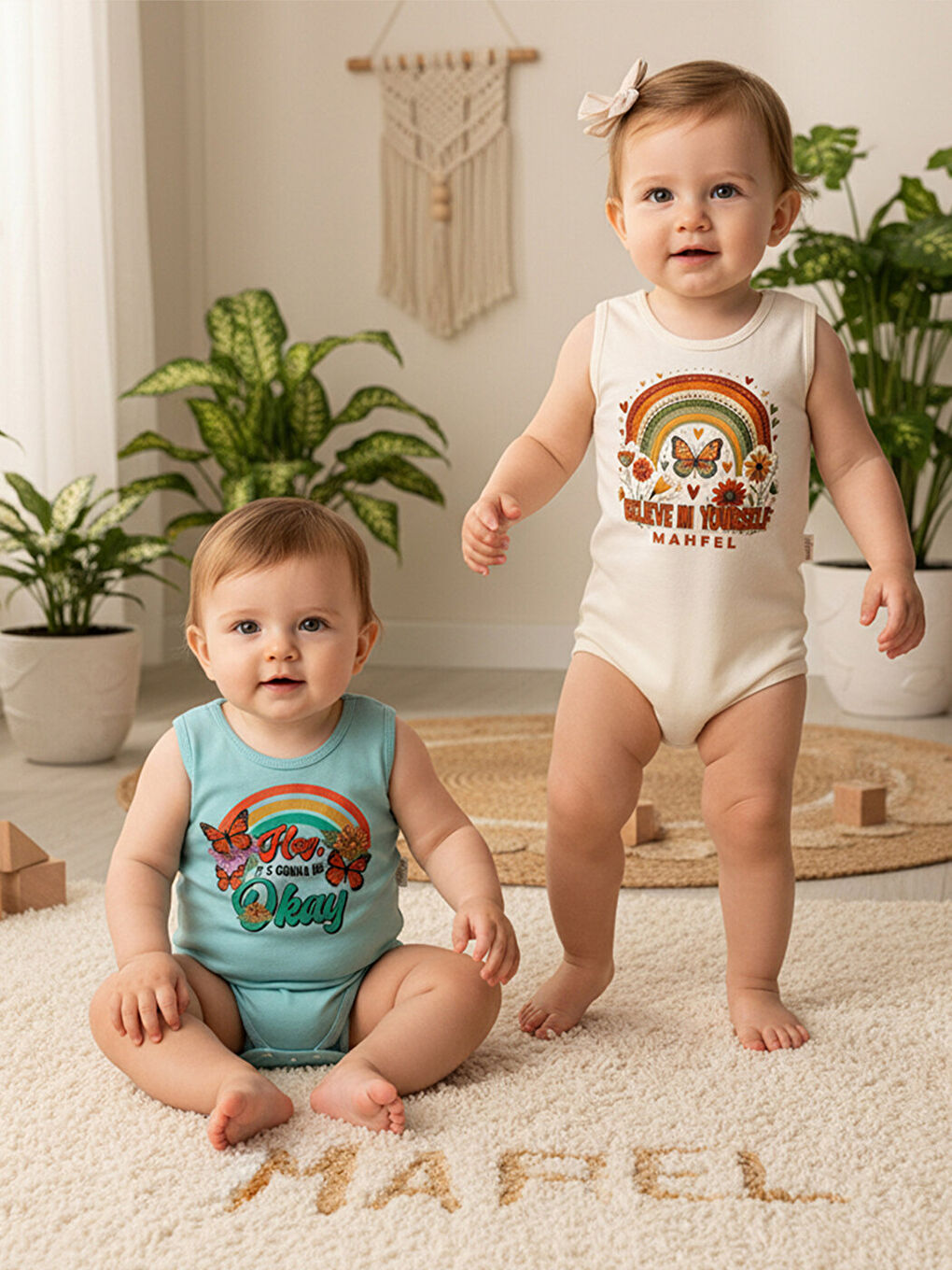 Gri 2'Li Kız %100 Pamuklu Atlet Çıtçıtlı Bebek Body Zıbın 892-891-1