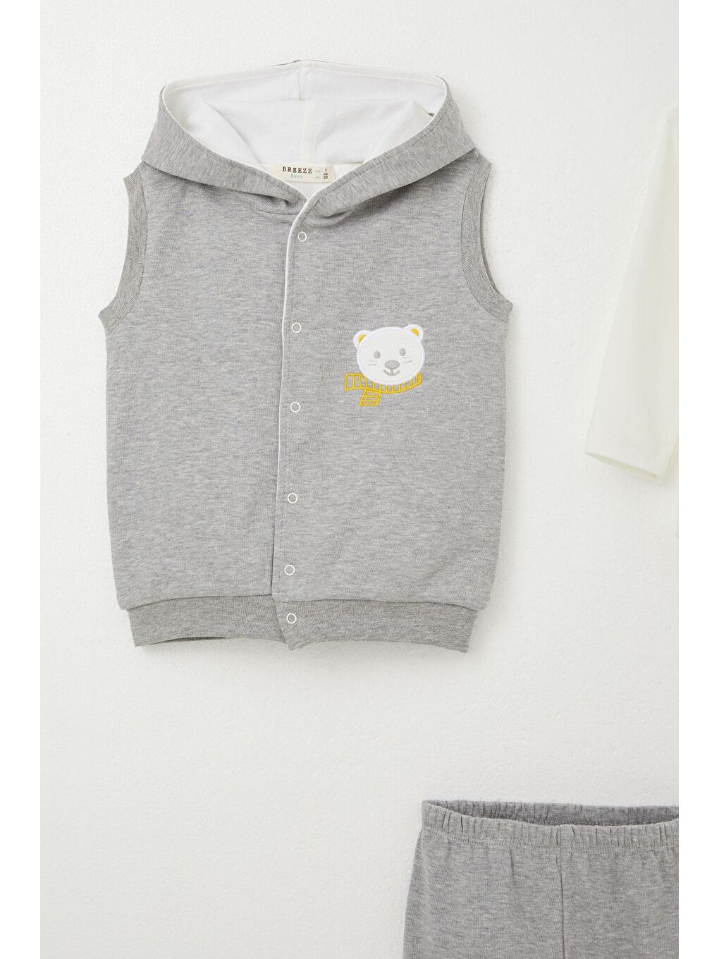 Erkek Bebek Zıbınlı 3 Lü Takım Sevimli Ayıcık Nakışlı Kapüşonlu Koyu Gri Melanj (4-9 Ay)-2