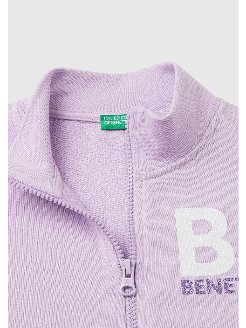 United Colors Of Benetton Lila Kız Çocuk Lila Parıltılı Logo Baskılı Fermuarlı Cepli Yüksek Yaka Sweatshirt - 2