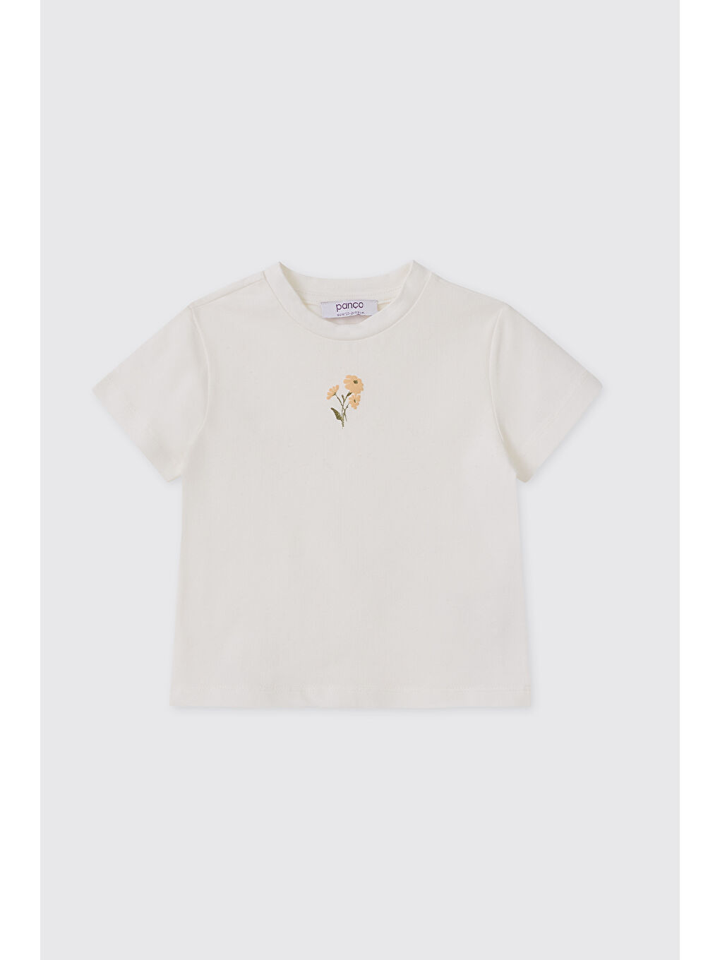 Kız Bebek Çiçek Nakışlı Ekru Tişört