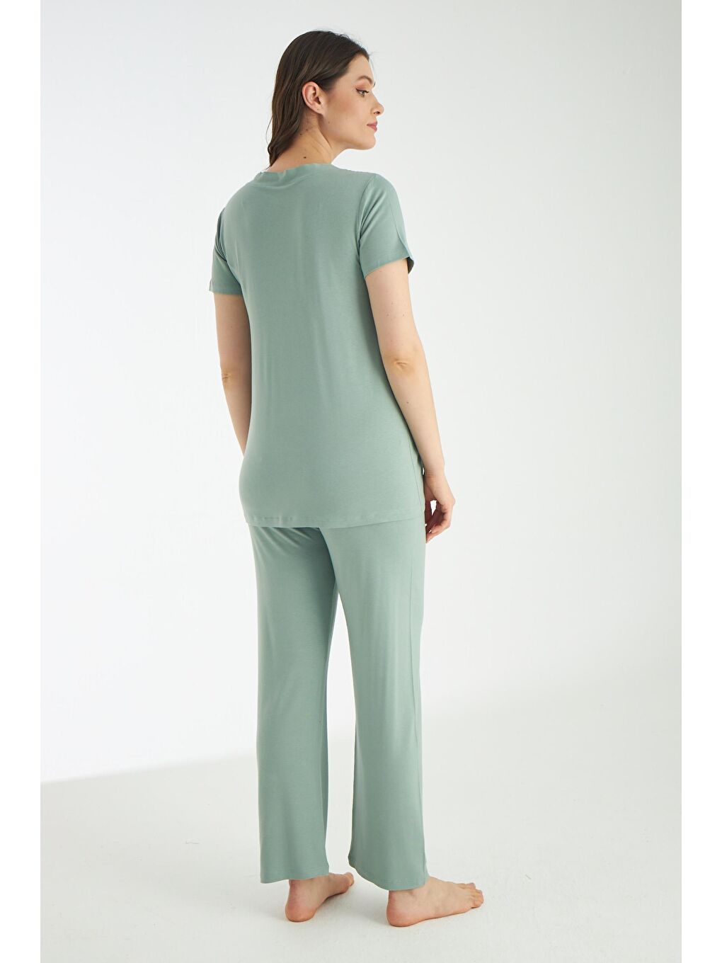 Yeşil Dantel Detaylı 3lü Sabahlıklı Hamile Ve Lohusa Pijama Takımı-4