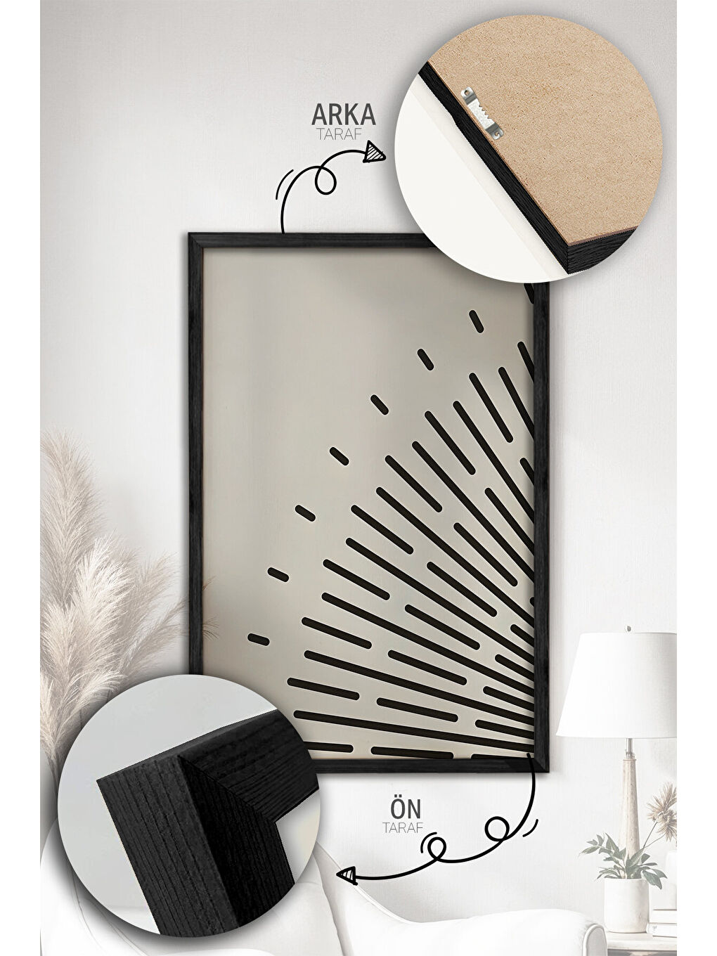 Beyaz 3 Parça Gerçek Ahşap Renkli Çerçeveli Tablo Seti - Model 39 - ARTVMODEL39-SIYAH-1