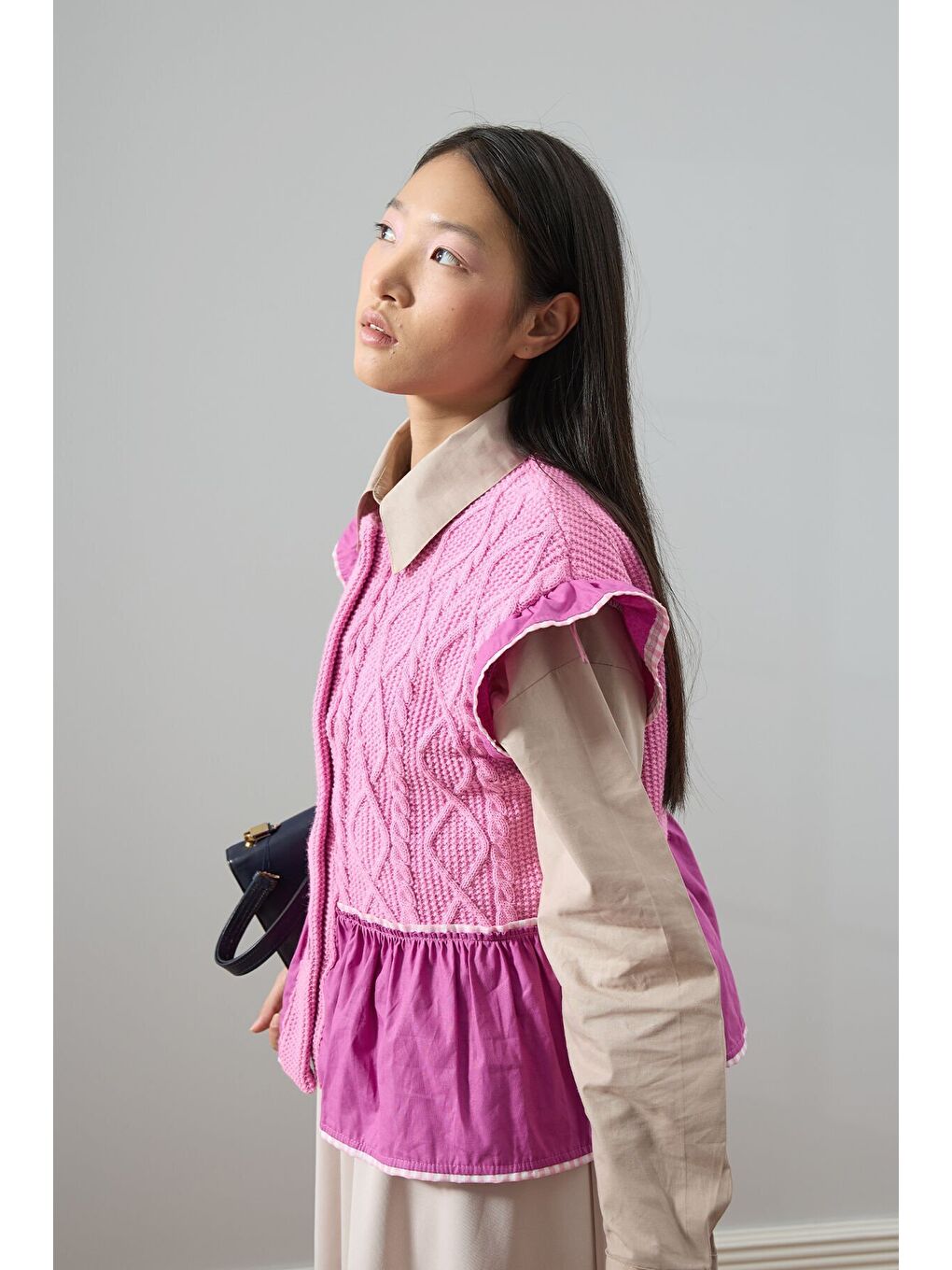 Pembe Fırfırlı Triko Yelek-2