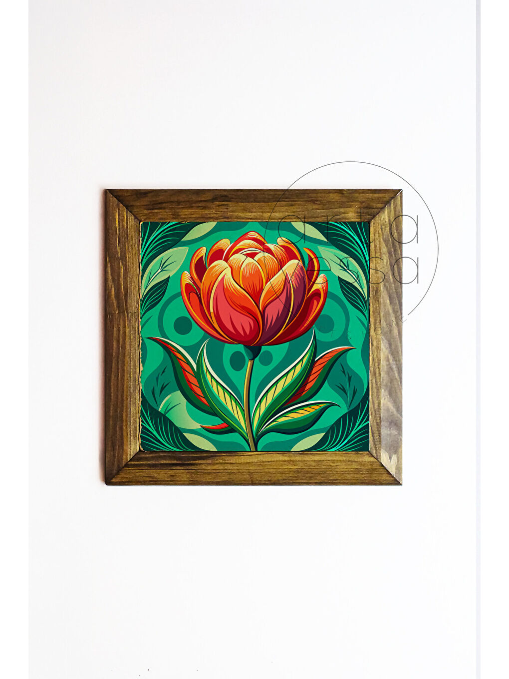 Beyaz Masif Ahşap Çerçeveli Taş Tablo Pano 26 x 26 cm - Bahar ve Çiçek 1 - 26 x 26-1