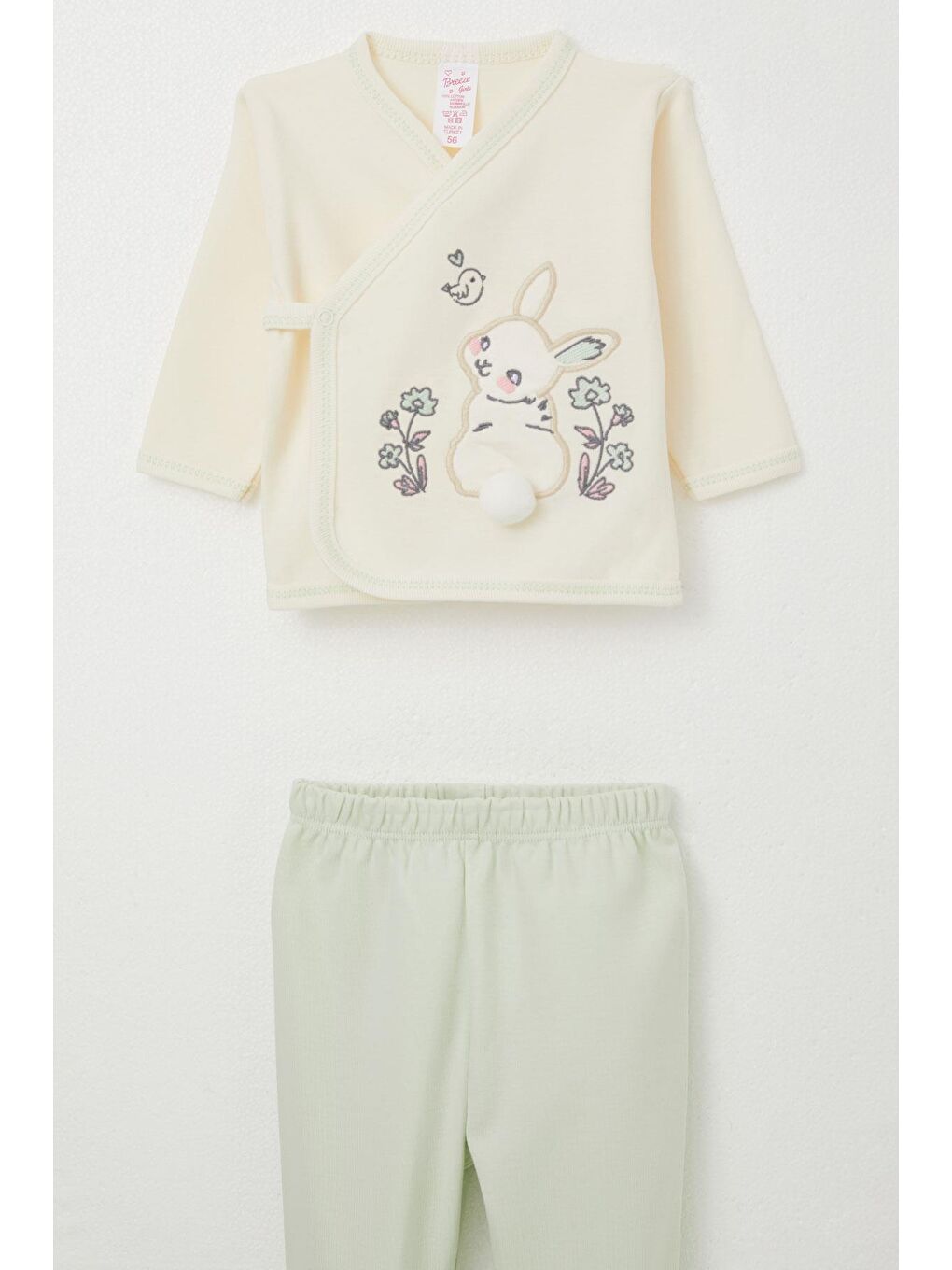 Ekru Kız Bebek Hastane Çıkışı 5 Li Tavşan Nakışlı & Çiçekli Krem (0-3 Ay)-2