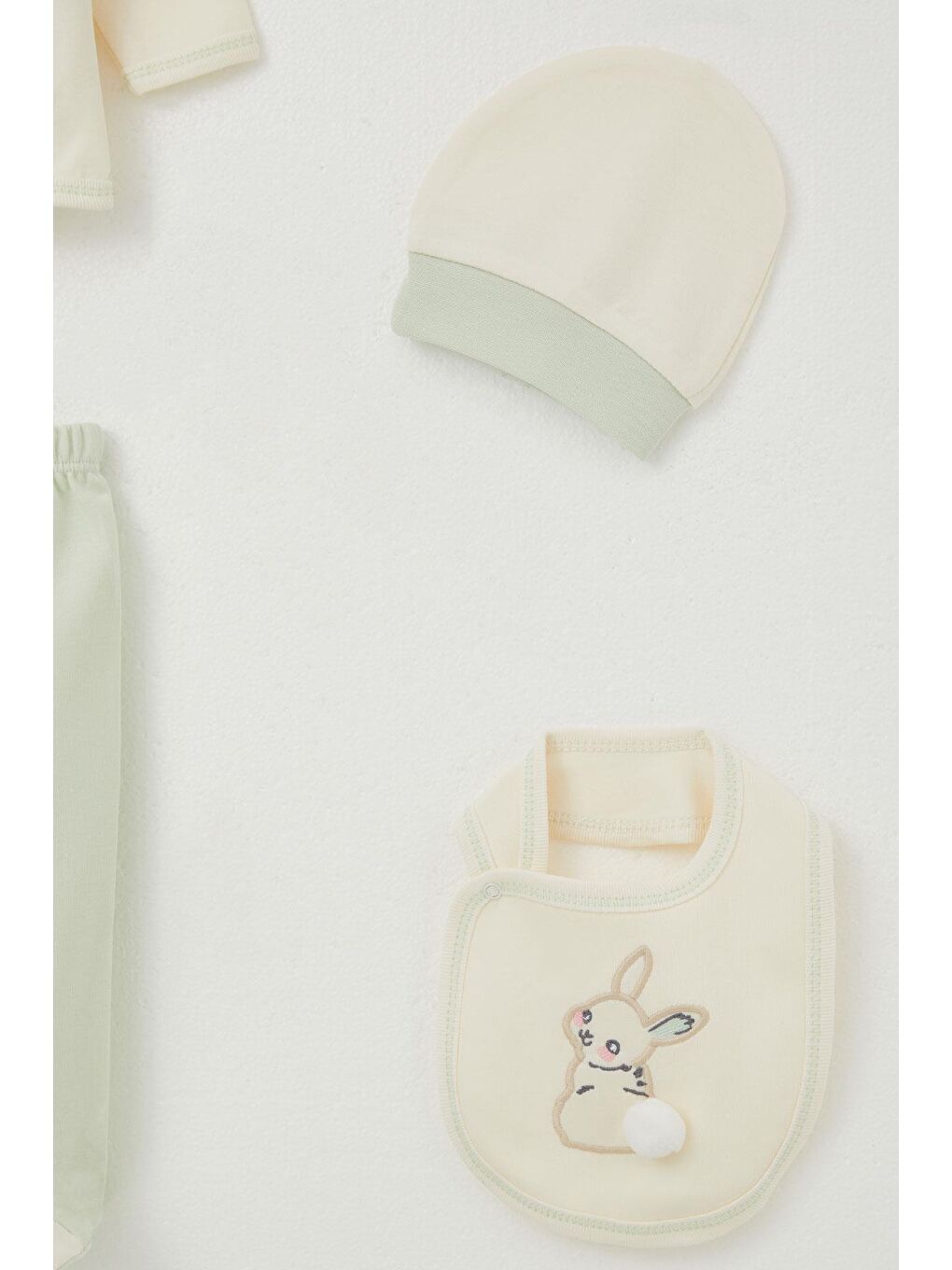 Ekru Kız Bebek Hastane Çıkışı 5 Li Tavşan Nakışlı & Çiçekli Krem (0-3 Ay)-4