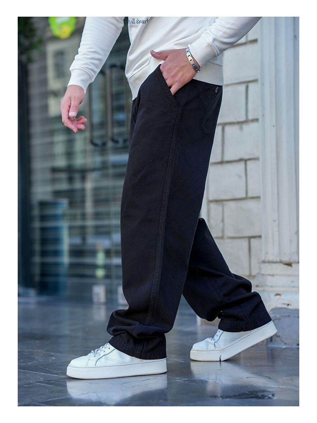 Siyah Erkek  Baggy Denim Jean Pantolon-1