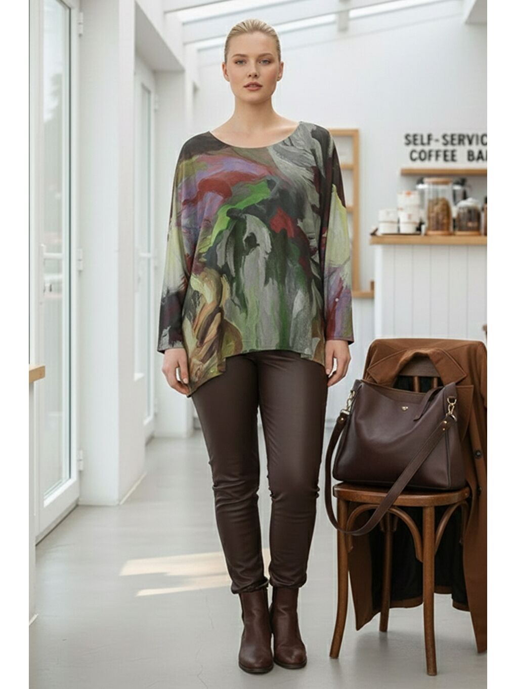 İtalyan Yeşil Havuz Yaka Uzun Kol Casual Angora Oversize Triko Bluz 68 70-1