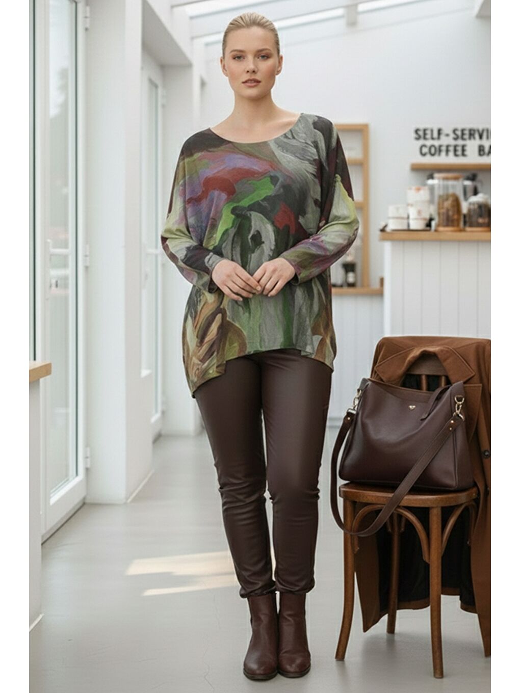 İtalyan Yeşil Havuz Yaka Uzun Kol Casual Angora Oversize Triko Bluz 68 70-2