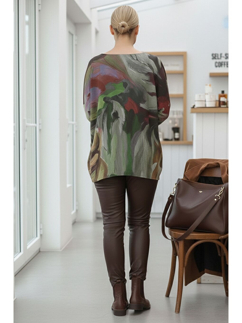 İtalyan Yeşil Havuz Yaka Uzun Kol Casual Angora Oversize Triko Bluz 68 70-3