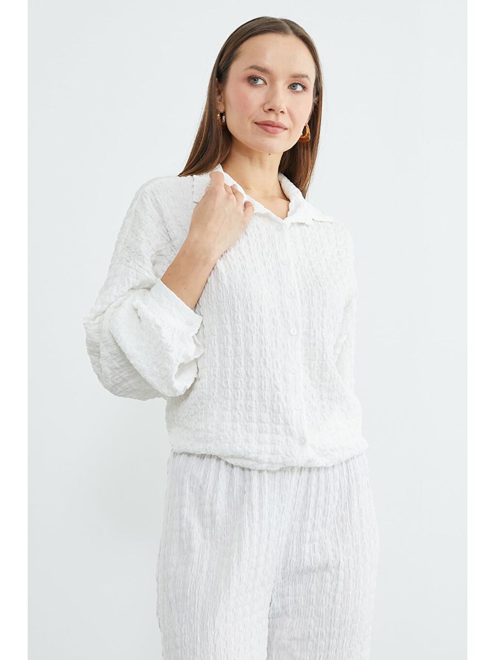 Beyaz Fullamodest Dokulu Düğmeli 2 Li Takım-4