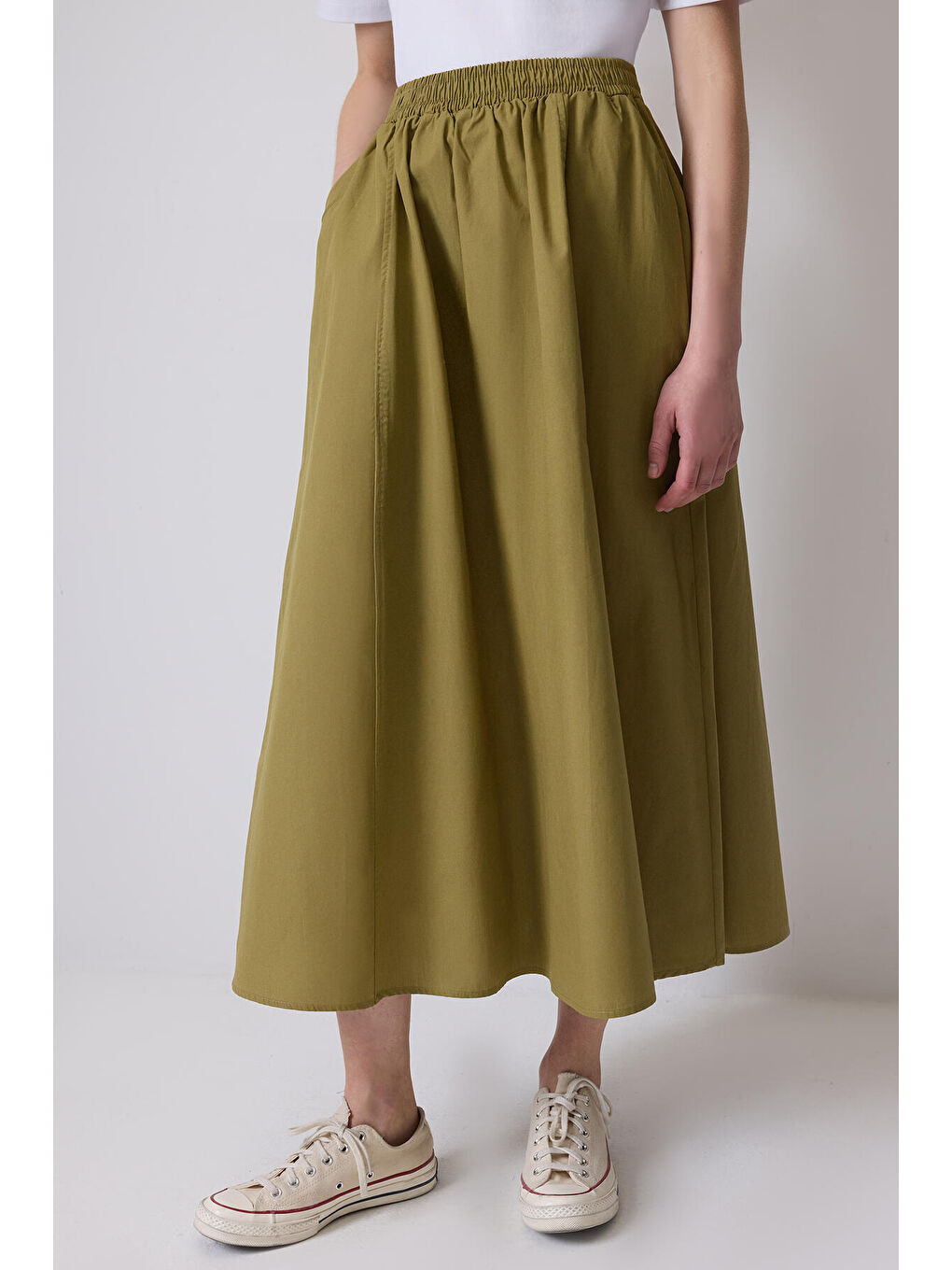 Haki Beli Büzgülü Etek-1