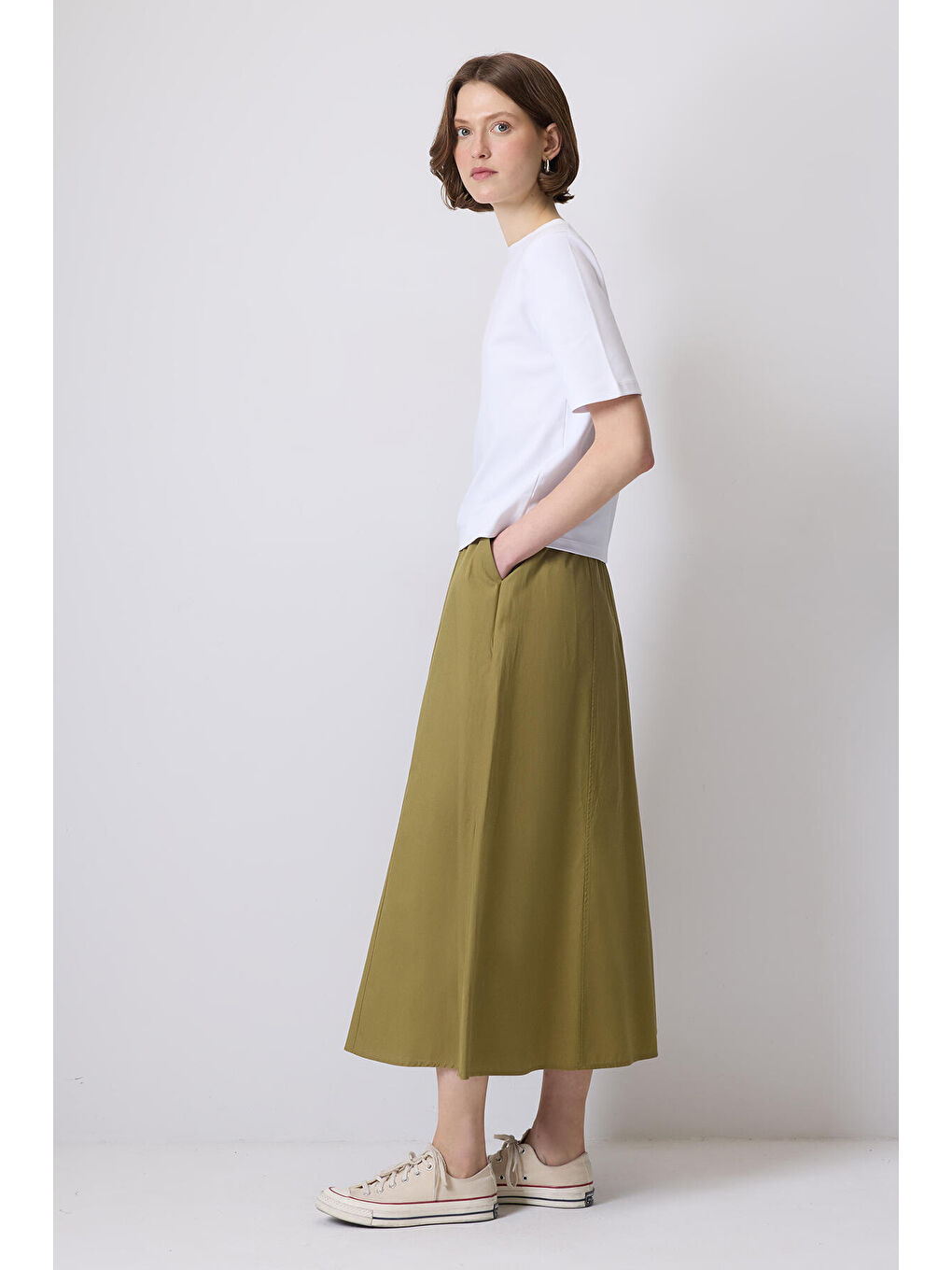 Haki Beli Büzgülü Etek-2