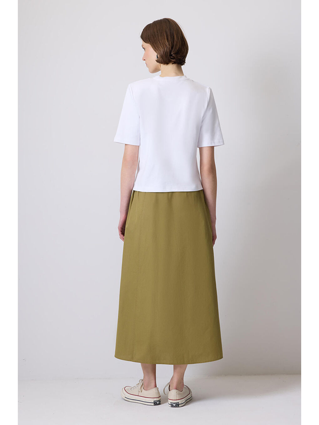 Haki Beli Büzgülü Etek-3