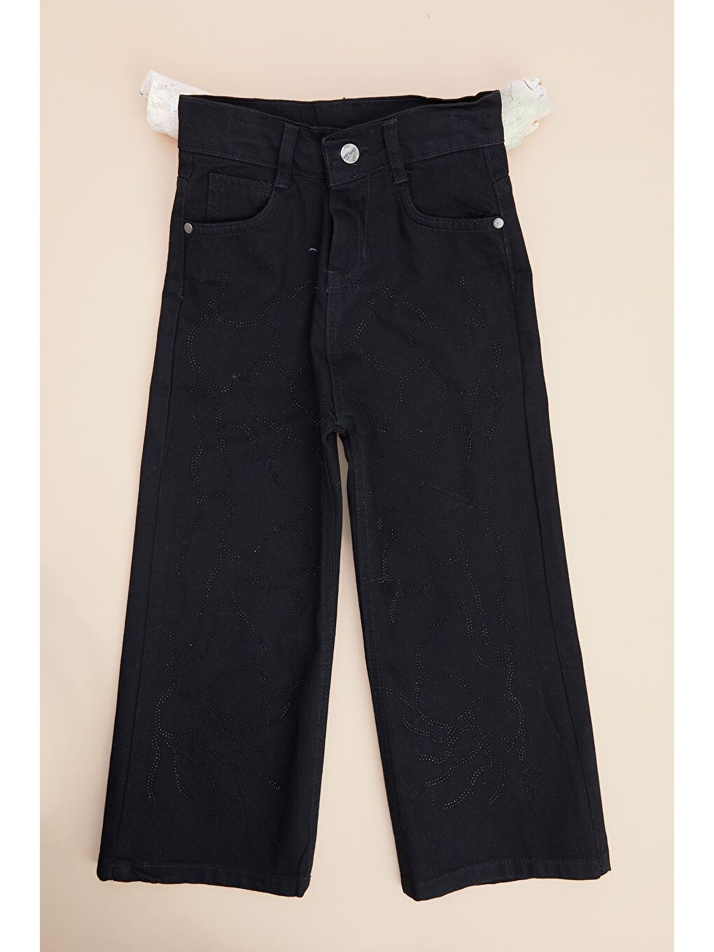 Siyah Taşlı Beli Ayarlanabilir Palazzo Kız Çocuk Pantolon