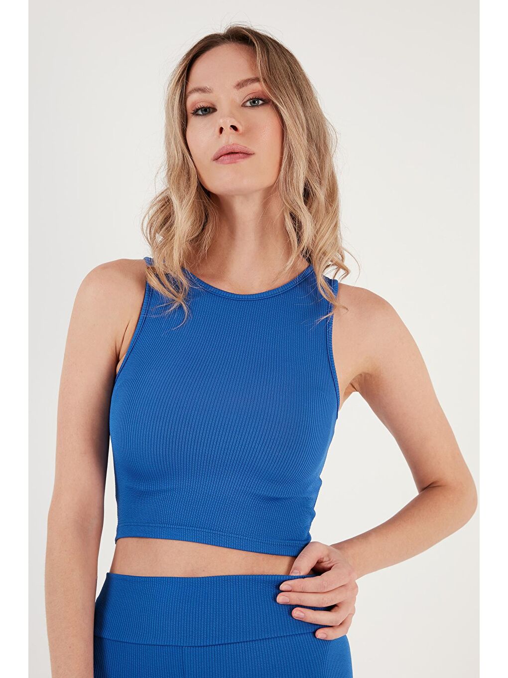 Lela Mavi Fitilli Super Crop Örme Atlet 5865554 - 1