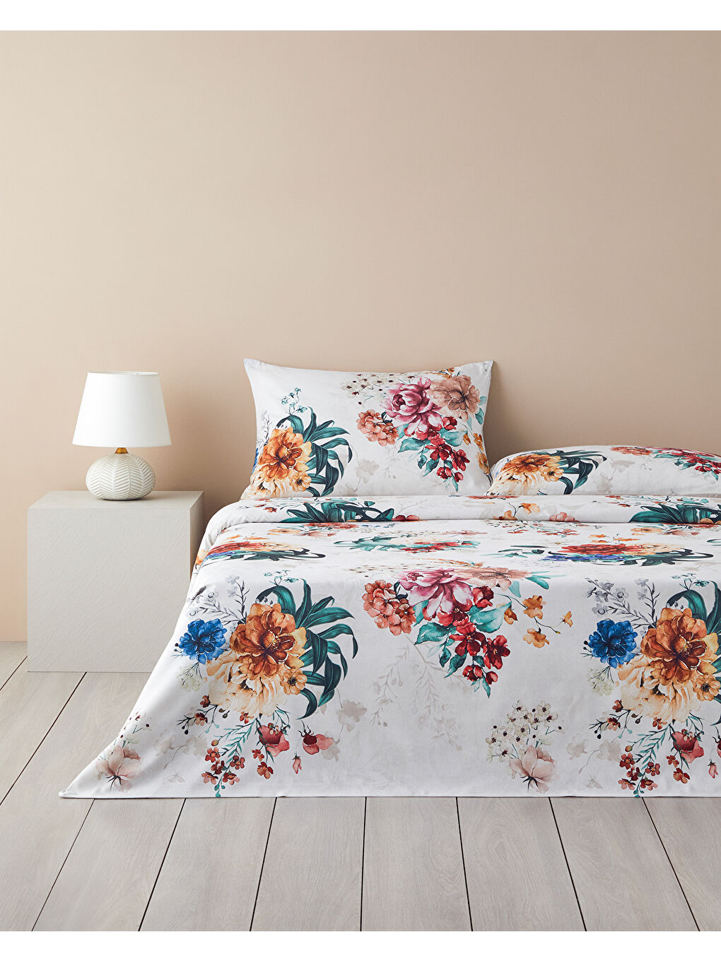 Flora Vista Dijital Baskılı Soft Pamuk Çift Kişilik Nevresim Takımı Turuncu