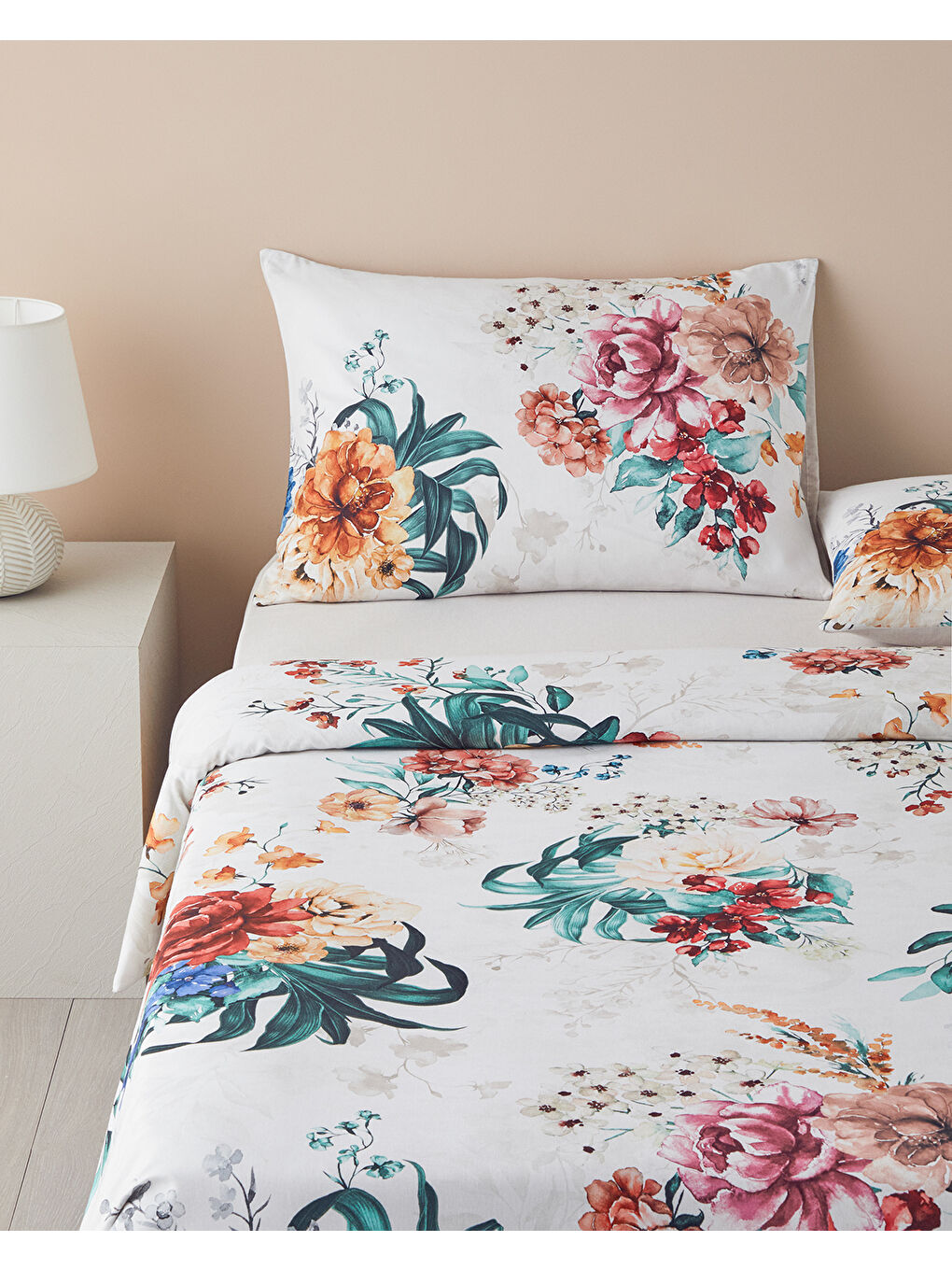 Flora Vista Dijital Baskılı Soft Pamuk Çift Kişilik Nevresim Takımı Turuncu-2