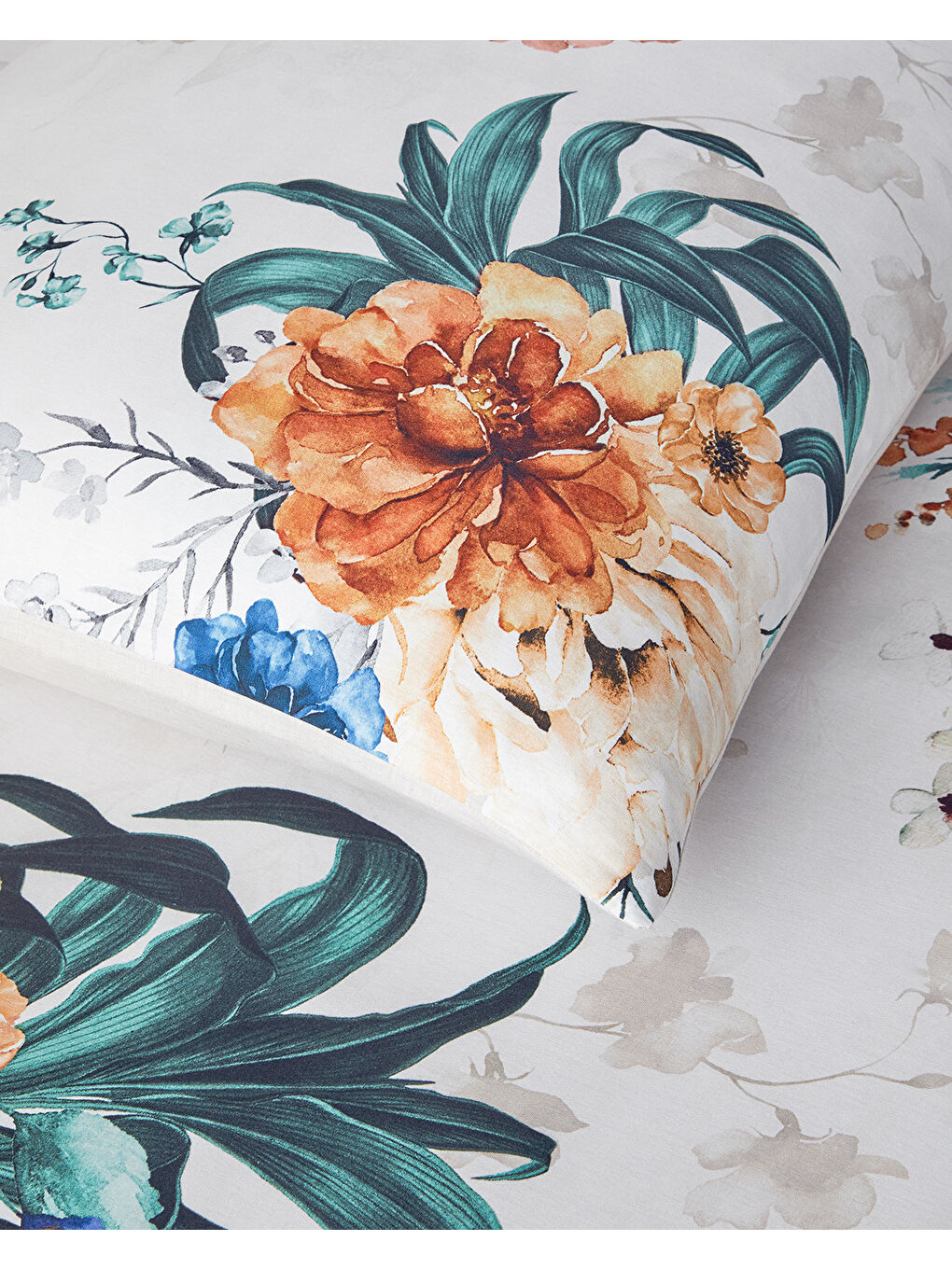 Flora Vista Dijital Baskılı Soft Pamuk Çift Kişilik Nevresim Takımı Turuncu-4