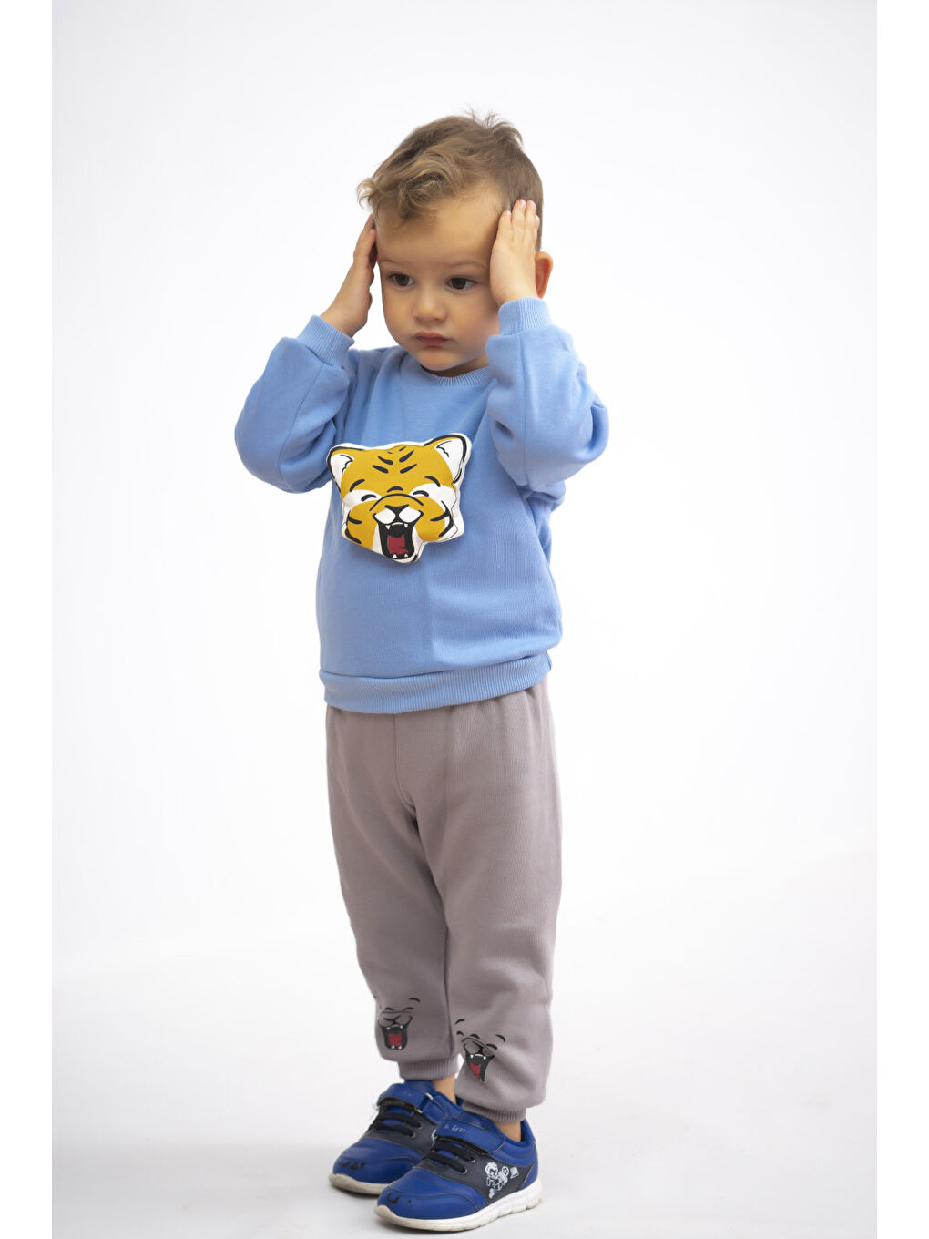 Mavi Erkek Çocuk-Bebek 3 İplik Parçalı Kalın İçi Pamuklu Bisiklet YakaBasic Eşofman Takımı-1