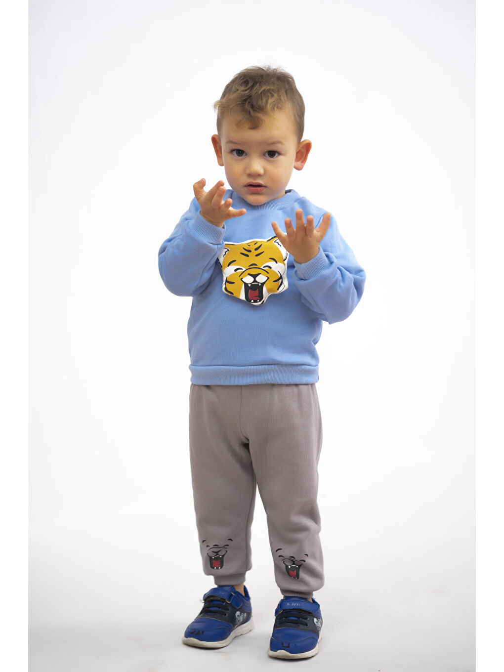 Mavi Erkek Çocuk-Bebek 3 İplik Parçalı Kalın İçi Pamuklu Bisiklet YakaBasic Eşofman Takımı-2