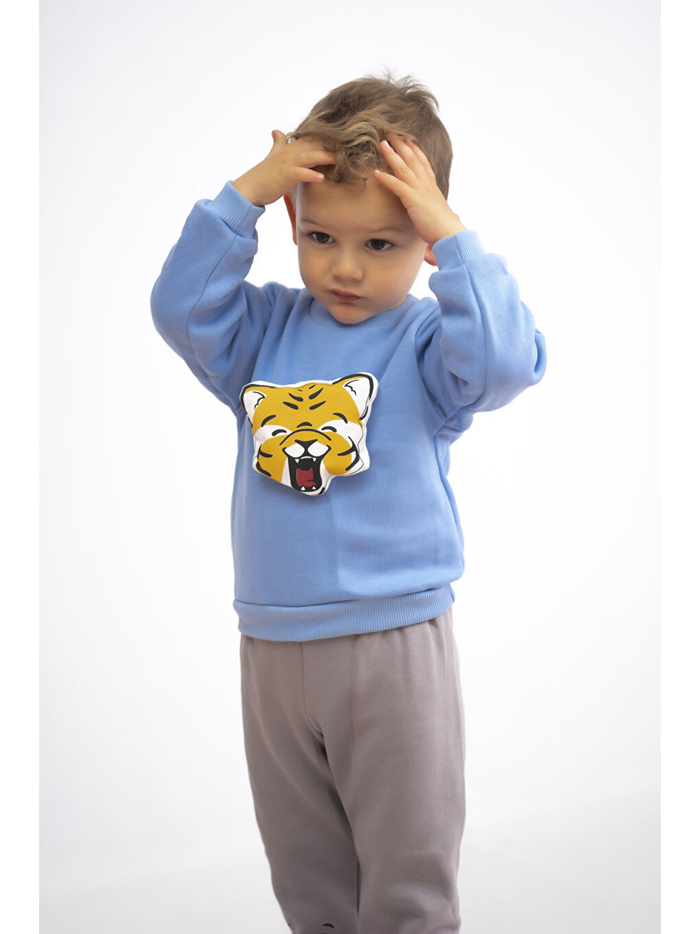 Mavi Erkek Çocuk-Bebek 3 İplik Parçalı Kalın İçi Pamuklu Bisiklet YakaBasic Eşofman Takımı-3