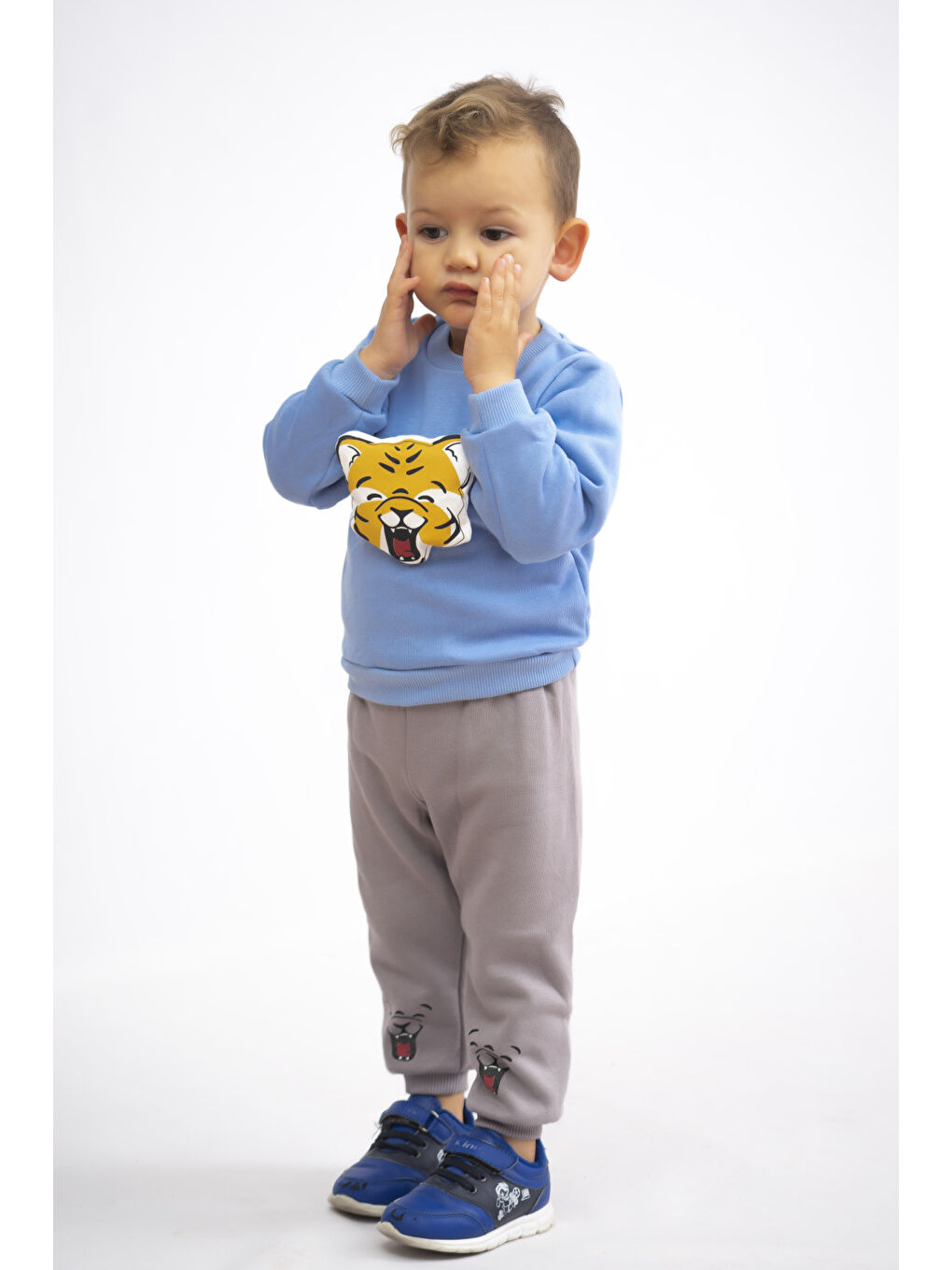 Mavi Erkek Çocuk-Bebek 3 İplik Parçalı Kalın İçi Pamuklu Bisiklet YakaBasic Eşofman Takımı-4