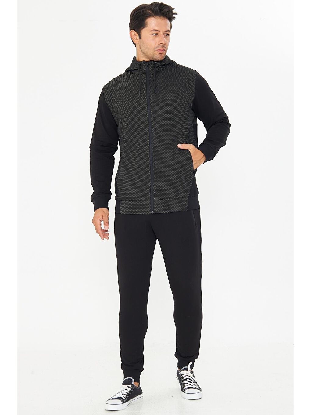 Erkek Tam Fermuarlı Kapüşonlu Eşofman Takımı Haki 5816-H