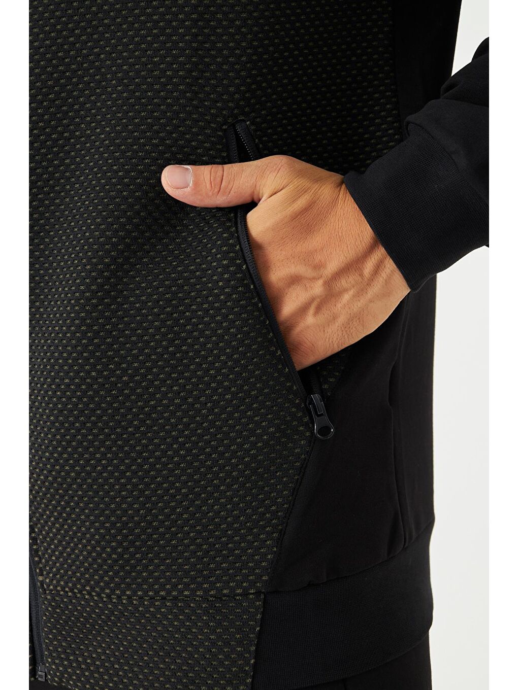 Erkek Tam Fermuarlı Kapüşonlu Eşofman Takımı Haki 5816-H-7