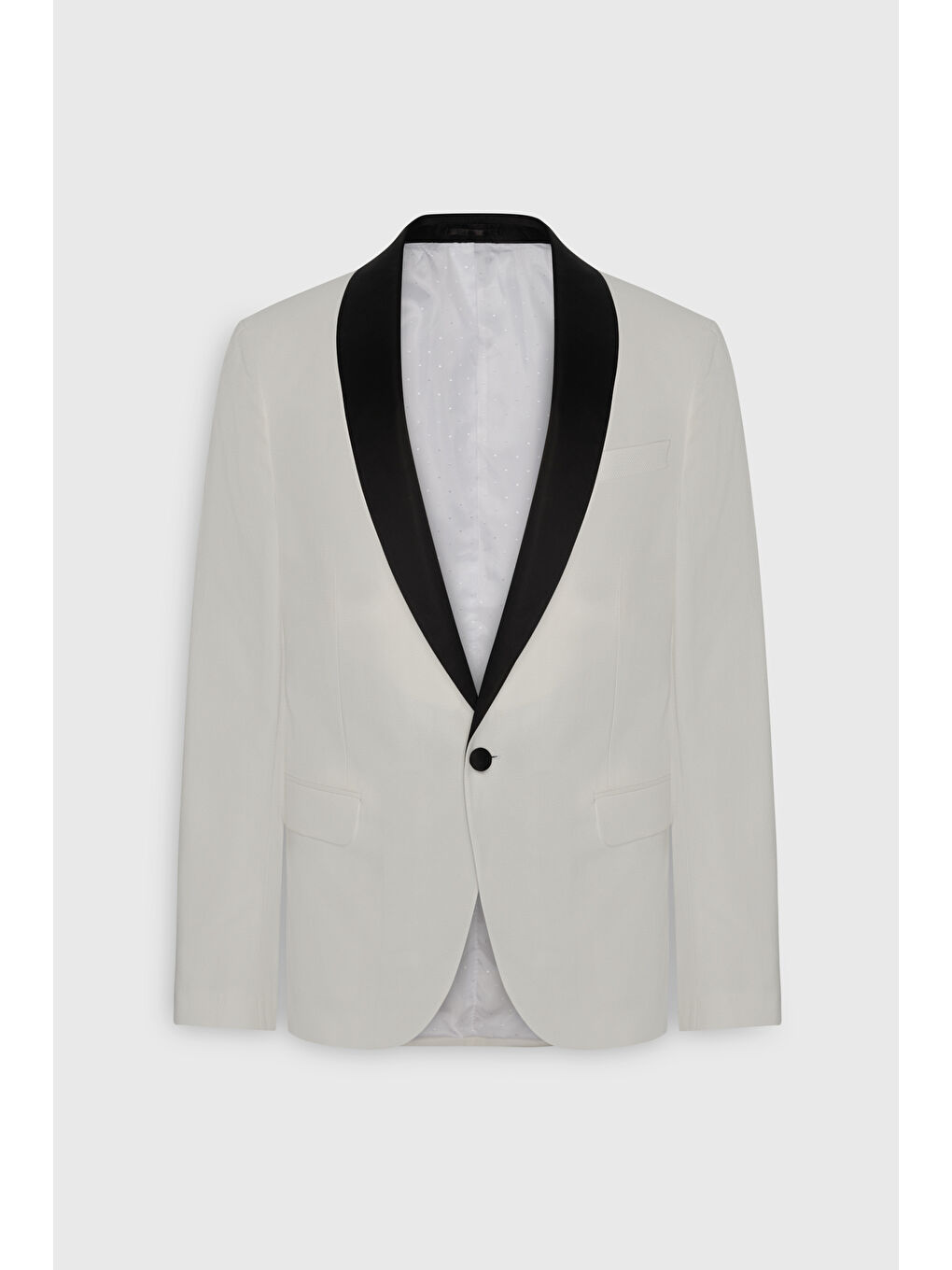 Erkek Beyaz-Siyah Slim Fit Dar Kesim Şal Yaka Desenli Klasik Smokin Takım-6