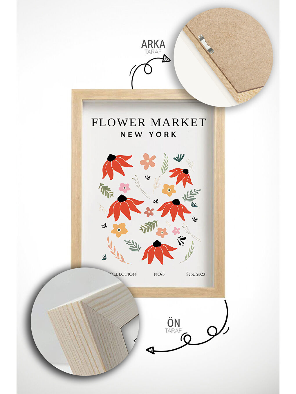 Beyaz 3 Parça Gerçek Ahşap Renkli Çerçeveli Tablo Seti - Model 20 - ARTVMODEL20-AHSAP-1