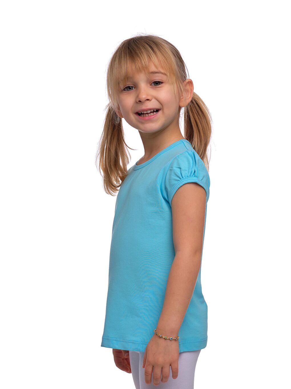 Turkuaz Cam Göbeği Kız Çocuk Kısa Kollu Basıc Tişört-1