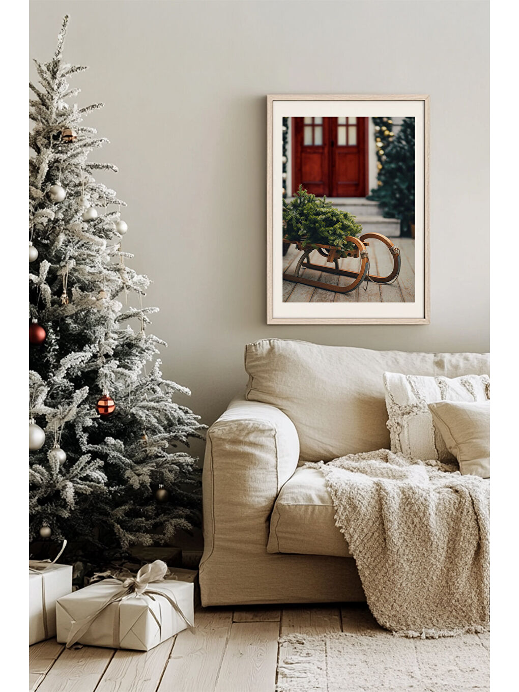 Beyaz Tek Parça Gerçek Ham Ahşap Çerçeveli Yılbaşı(New Year) Temalı Tablo - Model 78 - NWYEARSNGMDL78-5070-1