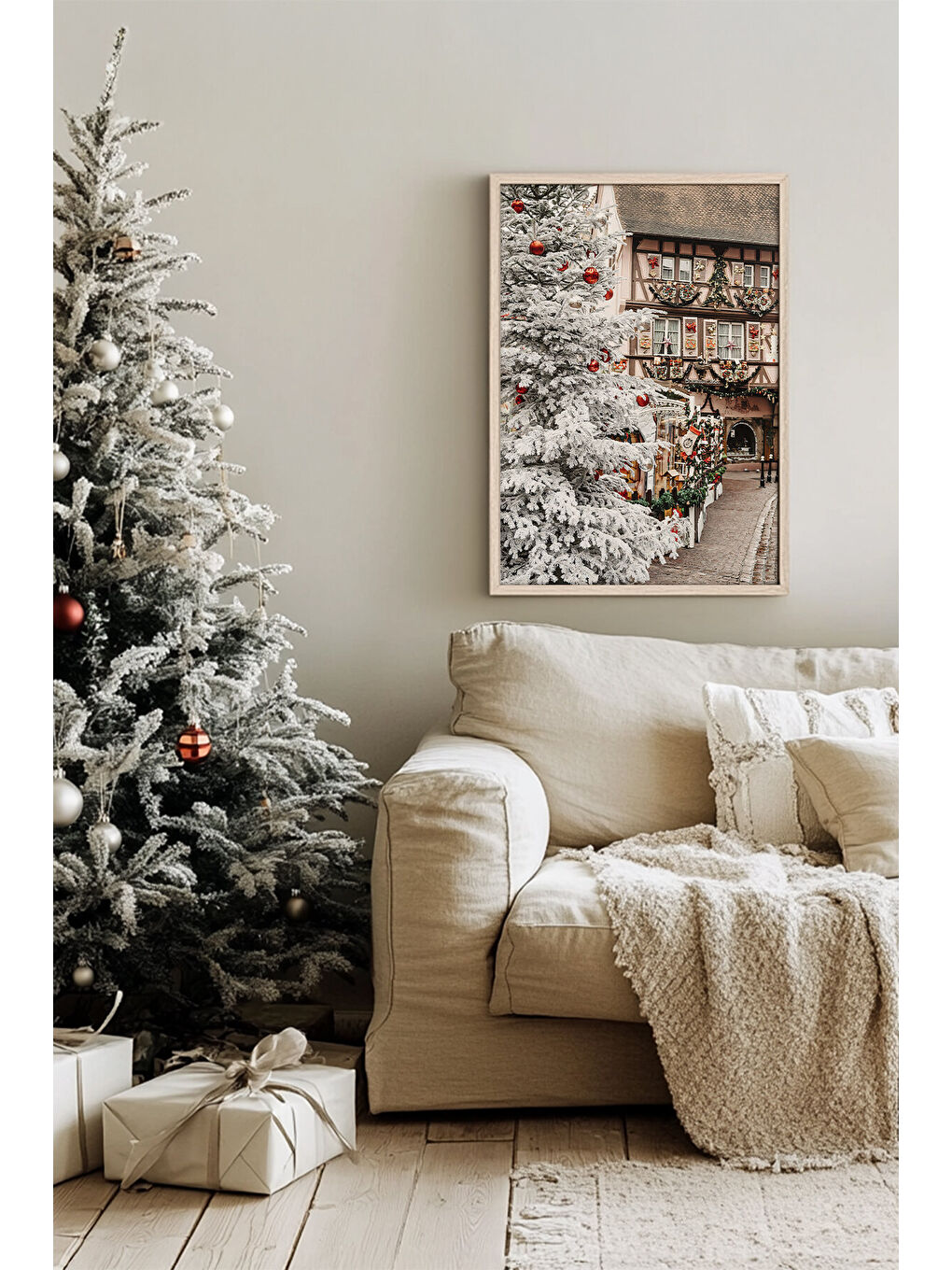 Beyaz Tek Parça Gerçek Ham Ahşap Çerçeveli Yılbaşı(New Year) Temalı Tablo - Model 51 - NWYEARSNGMDL51-5070-1